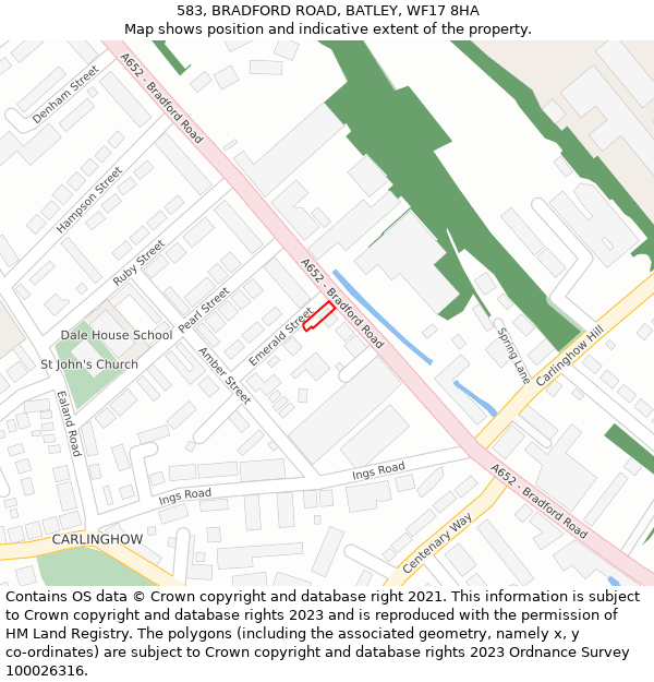 583, BRADFORD ROAD, BATLEY, WF17 8HA: Location map and indicative extent of plot