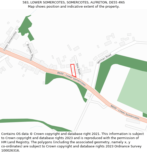 583, LOWER SOMERCOTES, SOMERCOTES, ALFRETON, DE55 4NS: Location map and indicative extent of plot