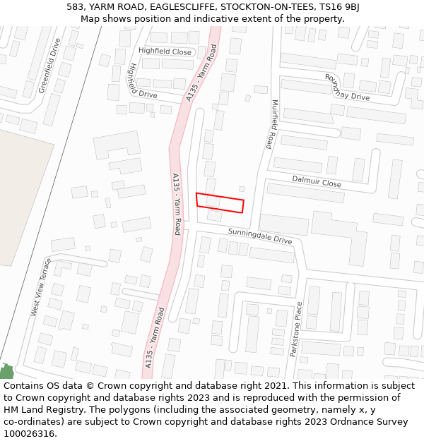 583, YARM ROAD, EAGLESCLIFFE, STOCKTON-ON-TEES, TS16 9BJ: Location map and indicative extent of plot