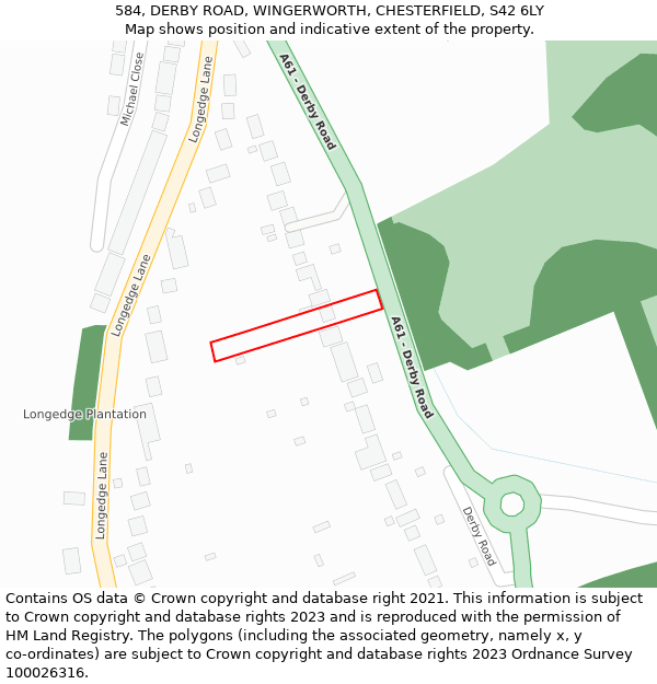 584, DERBY ROAD, WINGERWORTH, CHESTERFIELD, S42 6LY: Location map and indicative extent of plot