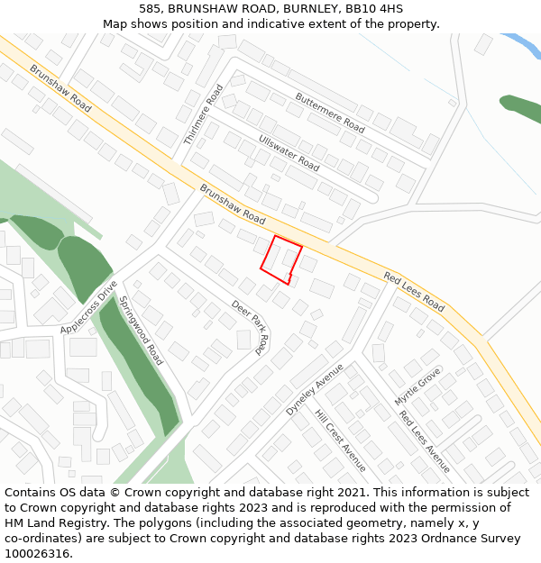 585, BRUNSHAW ROAD, BURNLEY, BB10 4HS: Location map and indicative extent of plot