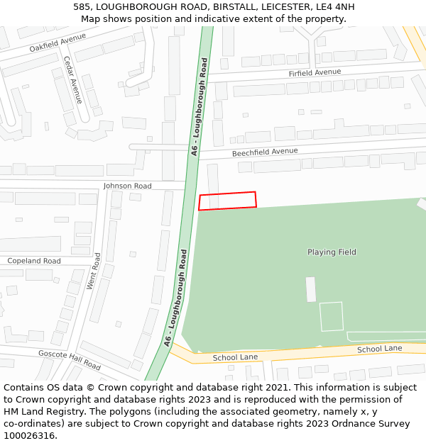 585, LOUGHBOROUGH ROAD, BIRSTALL, LEICESTER, LE4 4NH: Location map and indicative extent of plot