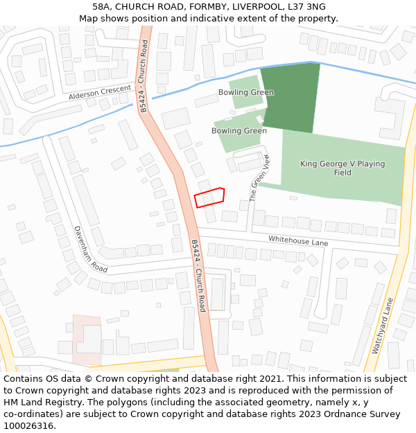 58A, CHURCH ROAD, FORMBY, LIVERPOOL, L37 3NG: Location map and indicative extent of plot