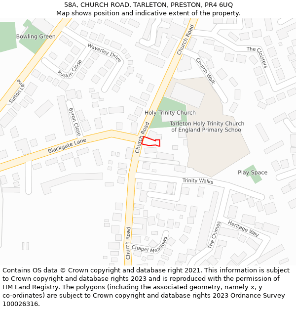 58A, CHURCH ROAD, TARLETON, PRESTON, PR4 6UQ: Location map and indicative extent of plot