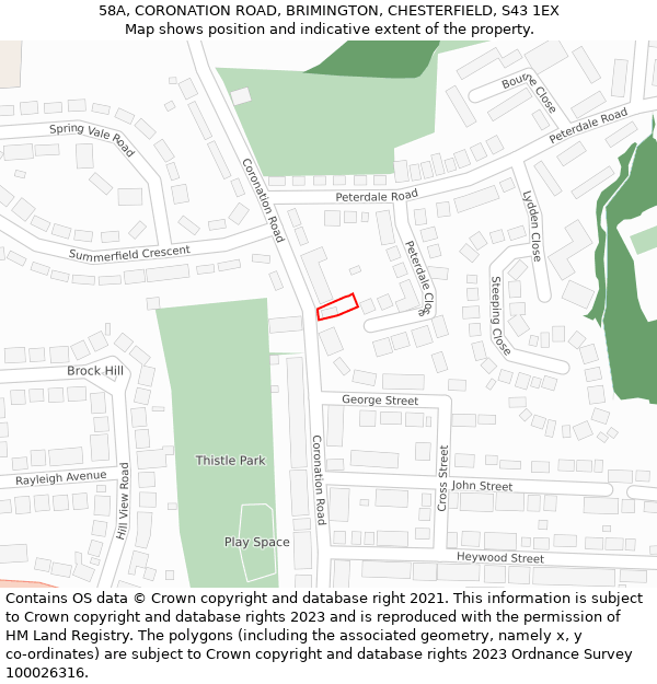 58A, CORONATION ROAD, BRIMINGTON, CHESTERFIELD, S43 1EX: Location map and indicative extent of plot