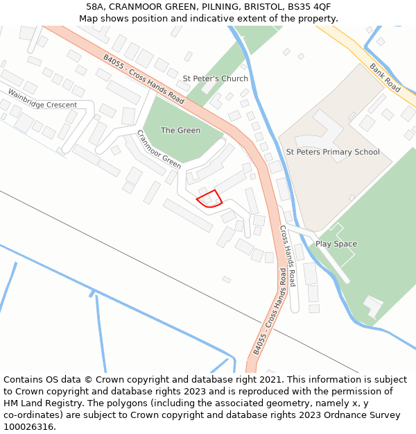 58A, CRANMOOR GREEN, PILNING, BRISTOL, BS35 4QF: Location map and indicative extent of plot