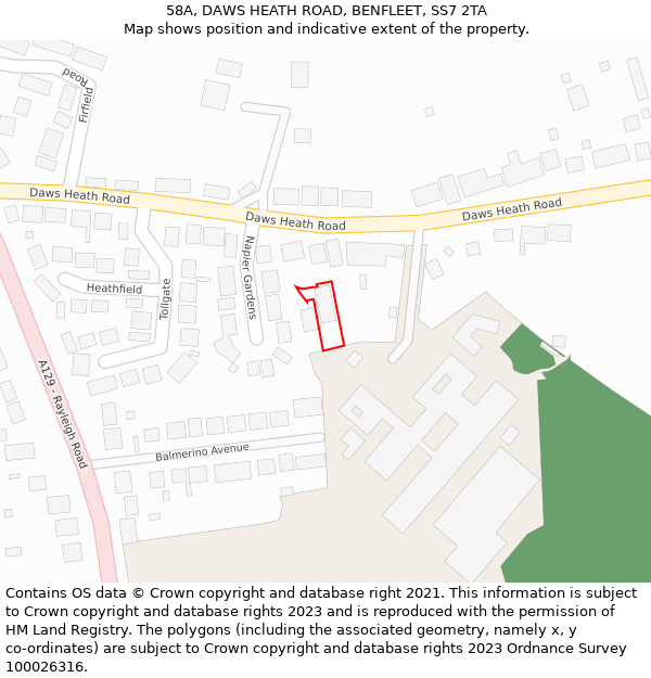 58A, DAWS HEATH ROAD, BENFLEET, SS7 2TA: Location map and indicative extent of plot