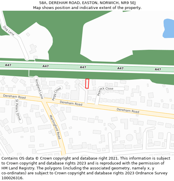 58A, DEREHAM ROAD, EASTON, NORWICH, NR9 5EJ: Location map and indicative extent of plot