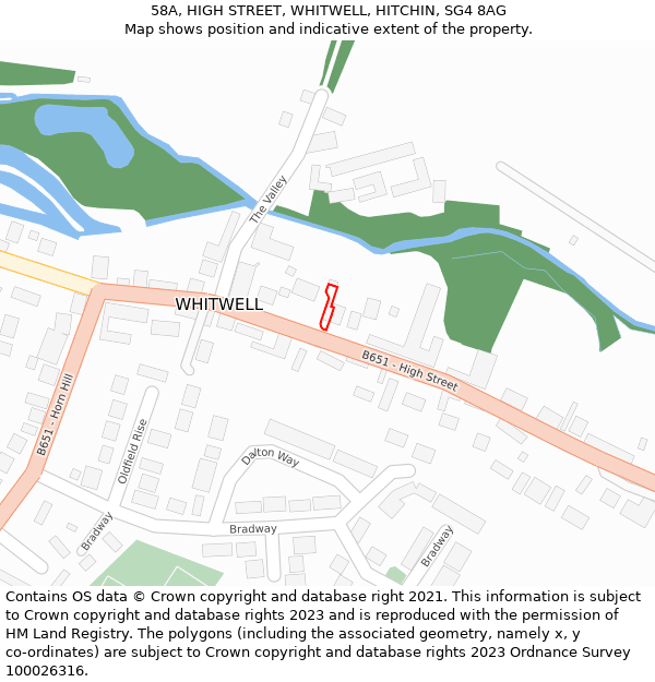 58A, HIGH STREET, WHITWELL, HITCHIN, SG4 8AG: Location map and indicative extent of plot