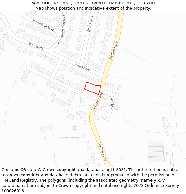 58A, HOLLINS LANE, HAMPSTHWAITE, HARROGATE, HG3 2HH: Location map and indicative extent of plot