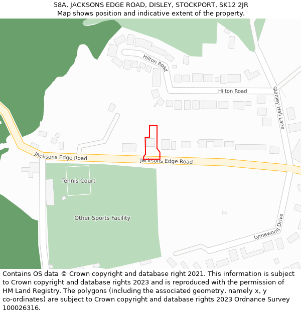 58A, JACKSONS EDGE ROAD, DISLEY, STOCKPORT, SK12 2JR: Location map and indicative extent of plot