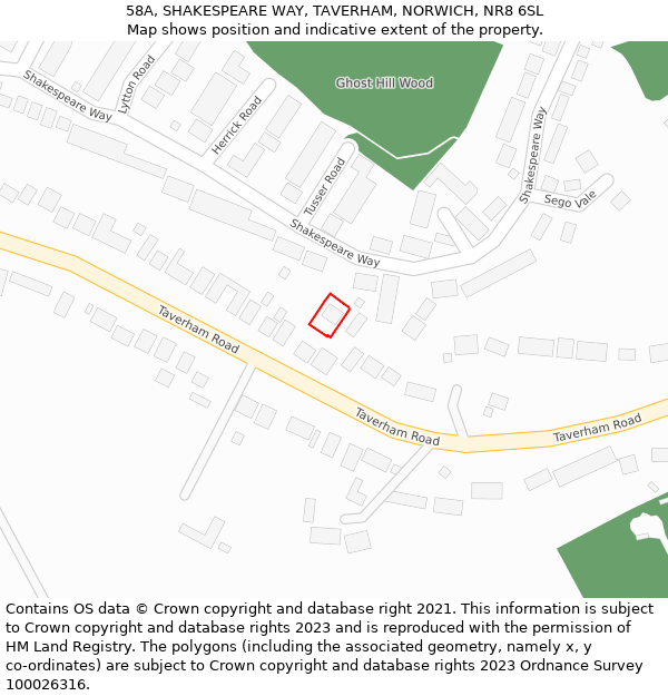 58A, SHAKESPEARE WAY, TAVERHAM, NORWICH, NR8 6SL: Location map and indicative extent of plot