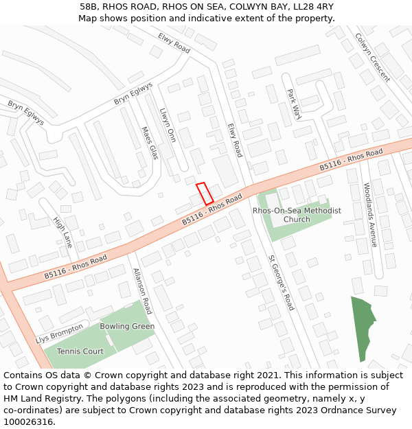 58B, RHOS ROAD, RHOS ON SEA, COLWYN BAY, LL28 4RY: Location map and indicative extent of plot