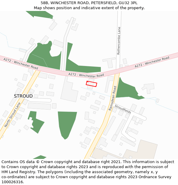 58B, WINCHESTER ROAD, PETERSFIELD, GU32 3PL: Location map and indicative extent of plot