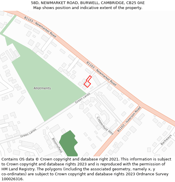 58D, NEWMARKET ROAD, BURWELL, CAMBRIDGE, CB25 0AE: Location map and indicative extent of plot
