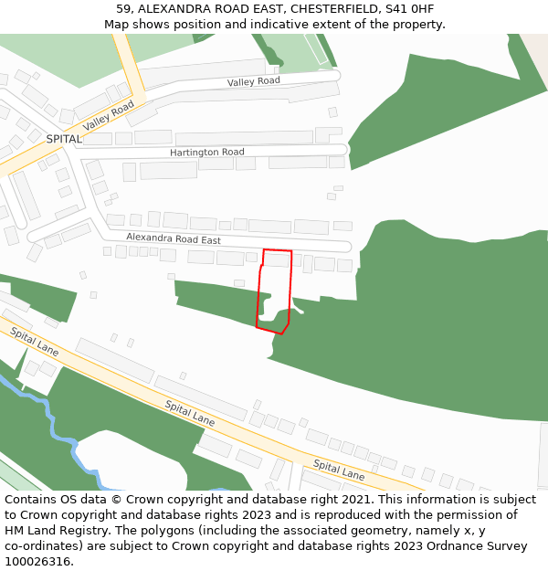 59, ALEXANDRA ROAD EAST, CHESTERFIELD, S41 0HF: Location map and indicative extent of plot