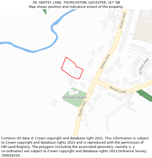 59, ANSTEY LANE, THURCASTON, LEICESTER, LE7 7JB: Location map and indicative extent of plot