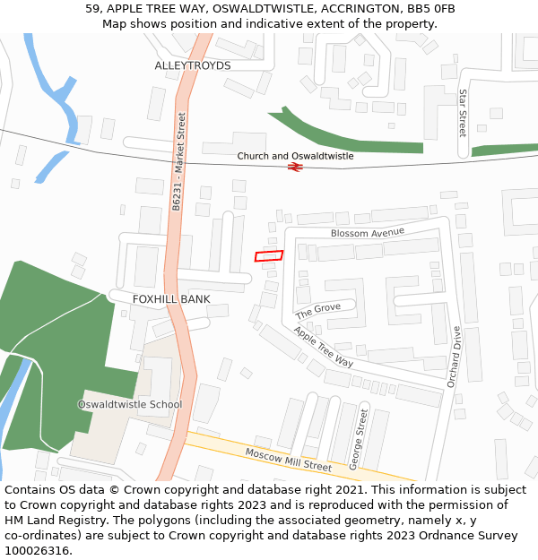 59, APPLE TREE WAY, OSWALDTWISTLE, ACCRINGTON, BB5 0FB: Location map and indicative extent of plot