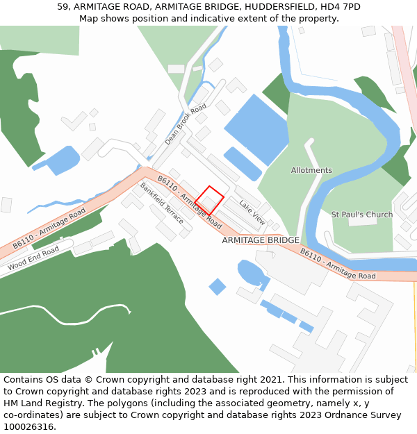 59, ARMITAGE ROAD, ARMITAGE BRIDGE, HUDDERSFIELD, HD4 7PD: Location map and indicative extent of plot