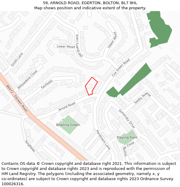 59, ARNOLD ROAD, EGERTON, BOLTON, BL7 9HL: Location map and indicative extent of plot