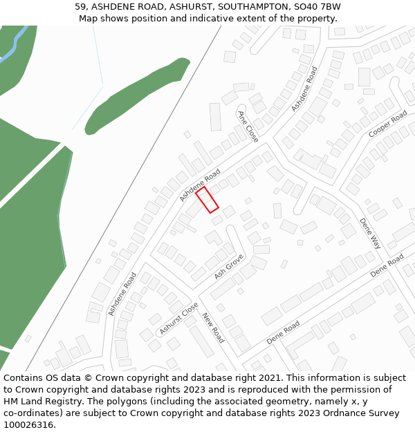 59, ASHDENE ROAD, ASHURST, SOUTHAMPTON, SO40 7BW: Location map and indicative extent of plot