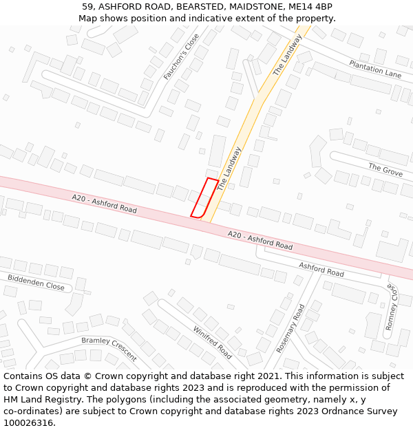 59, ASHFORD ROAD, BEARSTED, MAIDSTONE, ME14 4BP: Location map and indicative extent of plot