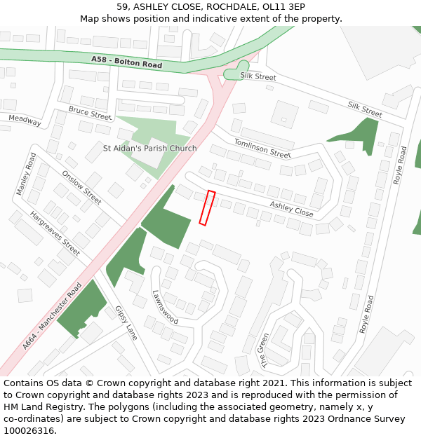 59, ASHLEY CLOSE, ROCHDALE, OL11 3EP: Location map and indicative extent of plot