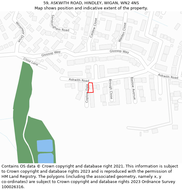59, ASKWITH ROAD, HINDLEY, WIGAN, WN2 4NS: Location map and indicative extent of plot