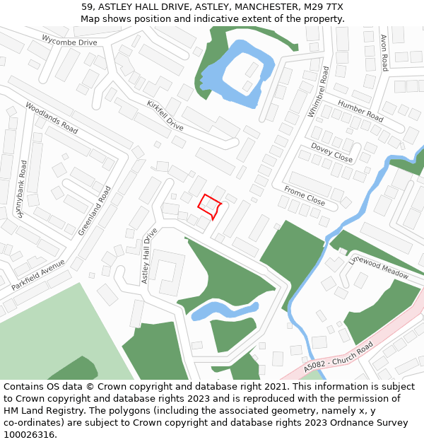 59, ASTLEY HALL DRIVE, ASTLEY, MANCHESTER, M29 7TX: Location map and indicative extent of plot
