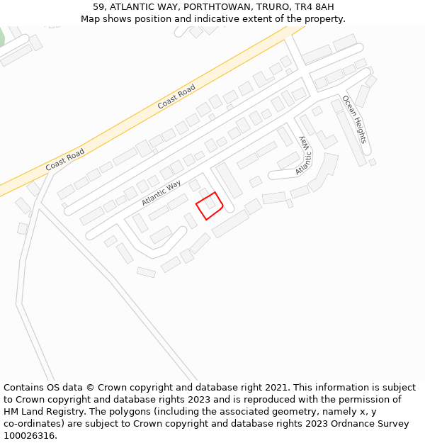 59, ATLANTIC WAY, PORTHTOWAN, TRURO, TR4 8AH: Location map and indicative extent of plot