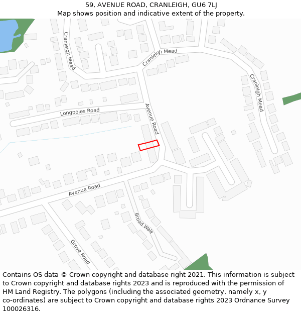 59, AVENUE ROAD, CRANLEIGH, GU6 7LJ: Location map and indicative extent of plot