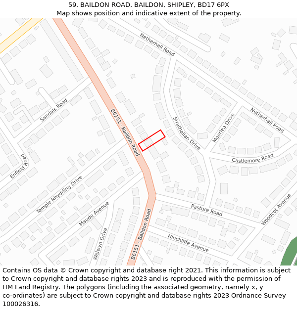 59, BAILDON ROAD, BAILDON, SHIPLEY, BD17 6PX: Location map and indicative extent of plot