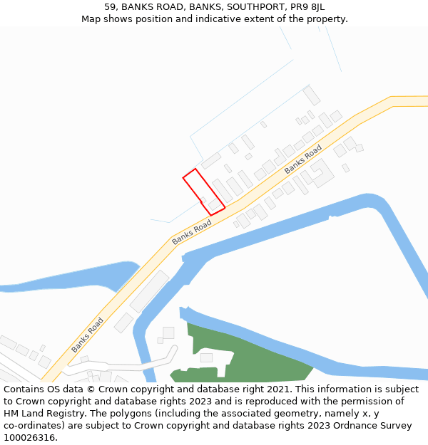 59, BANKS ROAD, BANKS, SOUTHPORT, PR9 8JL: Location map and indicative extent of plot