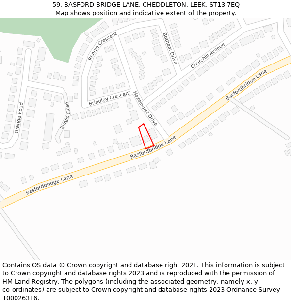 59, BASFORD BRIDGE LANE, CHEDDLETON, LEEK, ST13 7EQ: Location map and indicative extent of plot