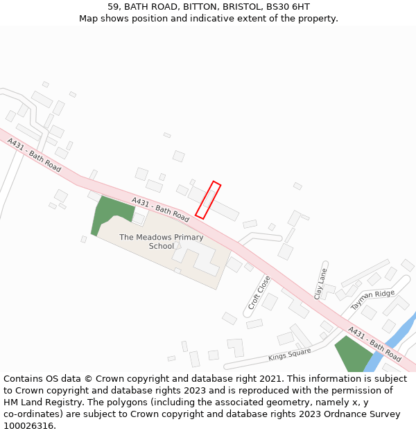 59, BATH ROAD, BITTON, BRISTOL, BS30 6HT: Location map and indicative extent of plot