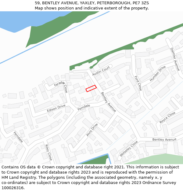 59, BENTLEY AVENUE, YAXLEY, PETERBOROUGH, PE7 3ZS: Location map and indicative extent of plot