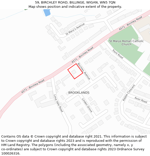 59, BIRCHLEY ROAD, BILLINGE, WIGAN, WN5 7QN: Location map and indicative extent of plot