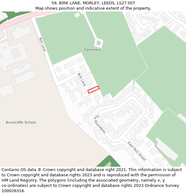 59, BIRK LANE, MORLEY, LEEDS, LS27 0ST: Location map and indicative extent of plot