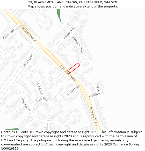 59, BLACKSMITH LANE, CALOW, CHESTERFIELD, S44 5TN: Location map and indicative extent of plot