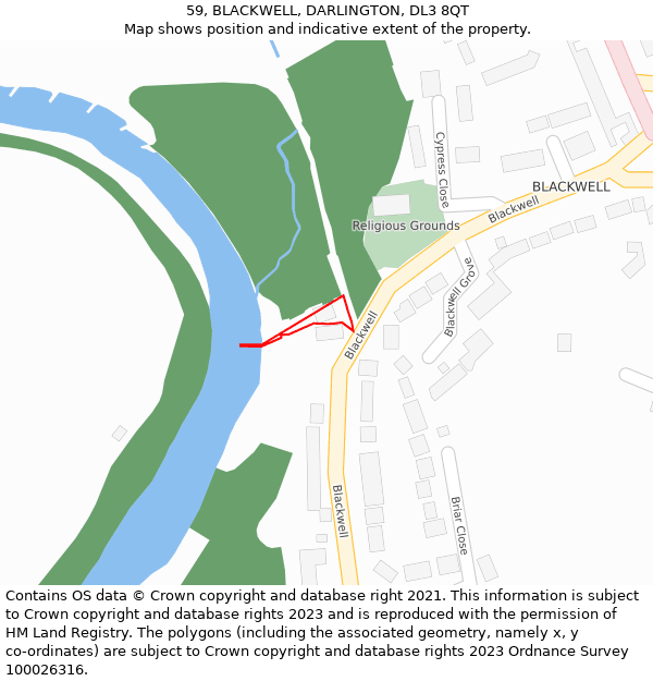 59, BLACKWELL, DARLINGTON, DL3 8QT: Location map and indicative extent of plot