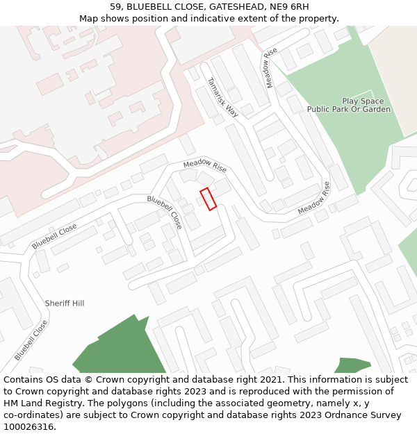59, BLUEBELL CLOSE, GATESHEAD, NE9 6RH: Location map and indicative extent of plot