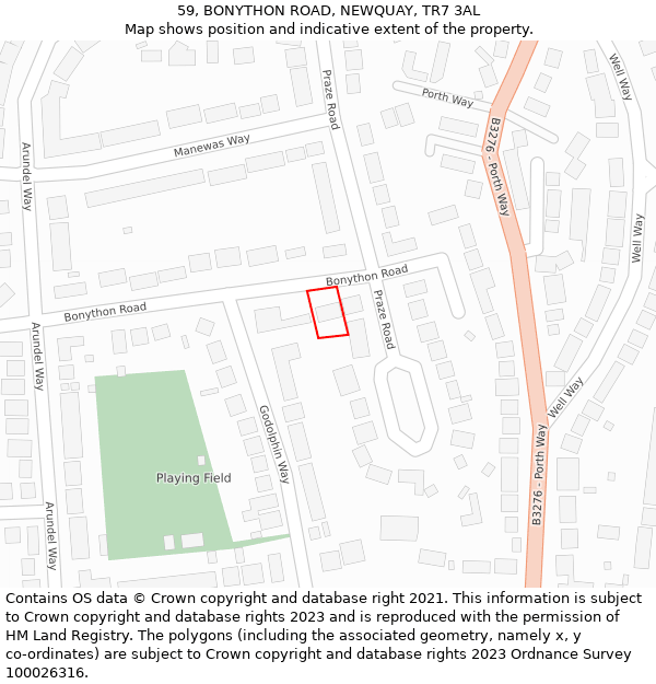 59, BONYTHON ROAD, NEWQUAY, TR7 3AL: Location map and indicative extent of plot