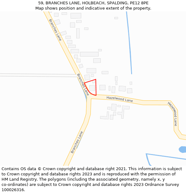 59, BRANCHES LANE, HOLBEACH, SPALDING, PE12 8PE: Location map and indicative extent of plot