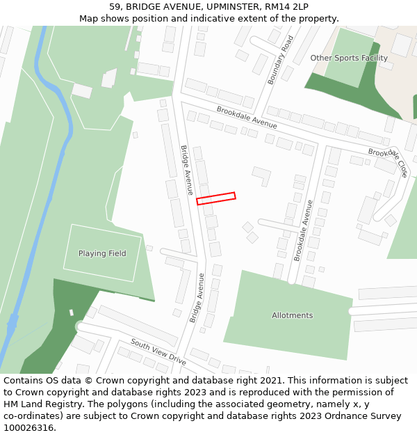 59, BRIDGE AVENUE, UPMINSTER, RM14 2LP: Location map and indicative extent of plot