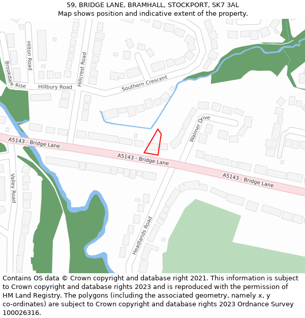 59, BRIDGE LANE, BRAMHALL, STOCKPORT, SK7 3AL: Location map and indicative extent of plot