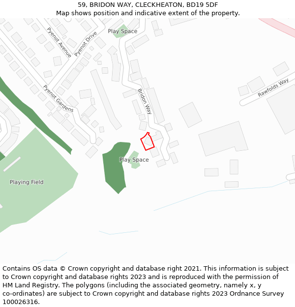 59, BRIDON WAY, CLECKHEATON, BD19 5DF: Location map and indicative extent of plot