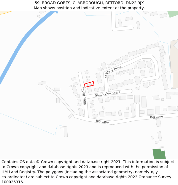 59, BROAD GORES, CLARBOROUGH, RETFORD, DN22 9JX: Location map and indicative extent of plot