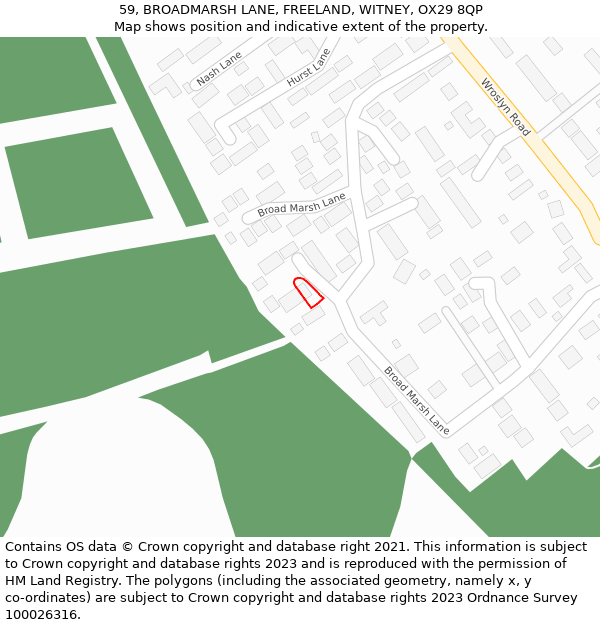 59, BROADMARSH LANE, FREELAND, WITNEY, OX29 8QP: Location map and indicative extent of plot