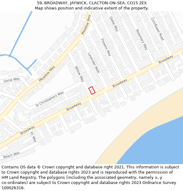 59, BROADWAY, JAYWICK, CLACTON-ON-SEA, CO15 2EX: Location map and indicative extent of plot