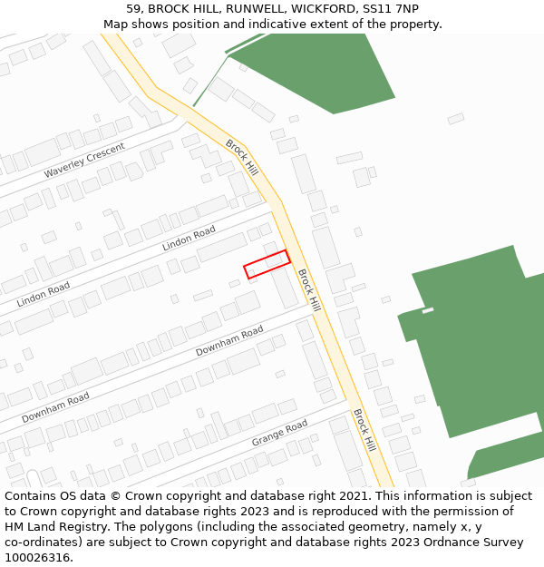 59, BROCK HILL, RUNWELL, WICKFORD, SS11 7NP: Location map and indicative extent of plot